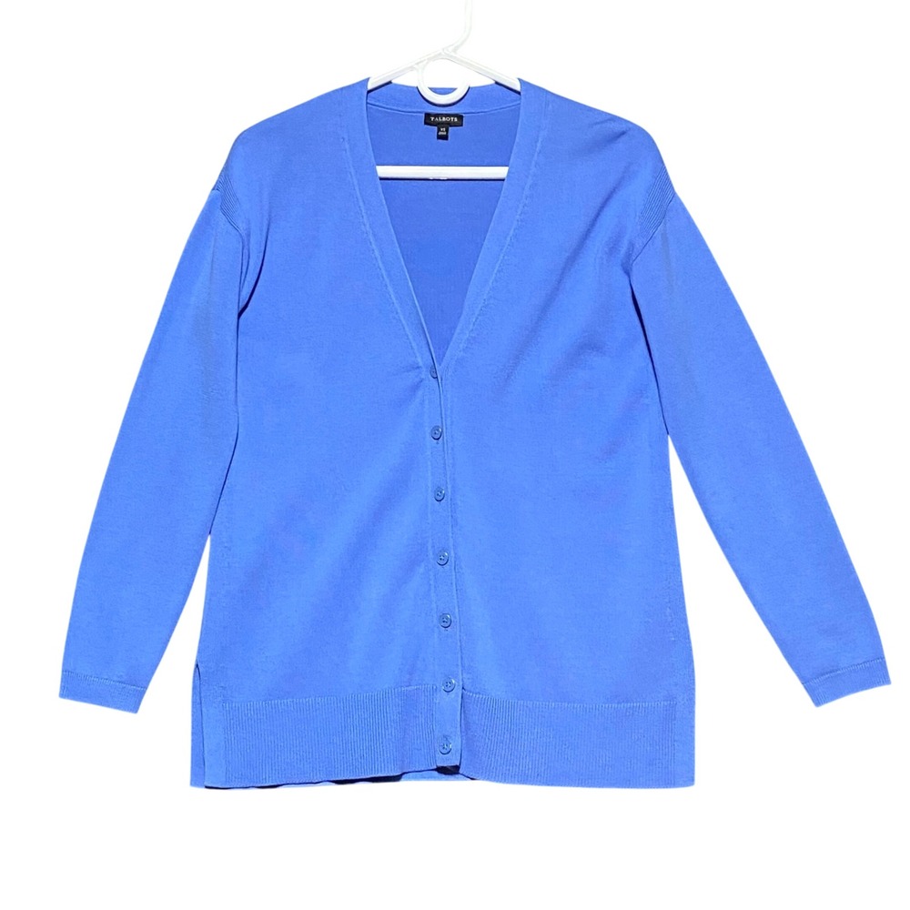 Talbots Women's Blue Button Front Long Sleeve Cardigan Sweater XS V-neck Classic